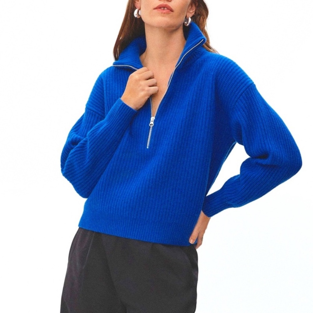 Everlane Felted Merino Wool Halfzip in Royal Blue, size S